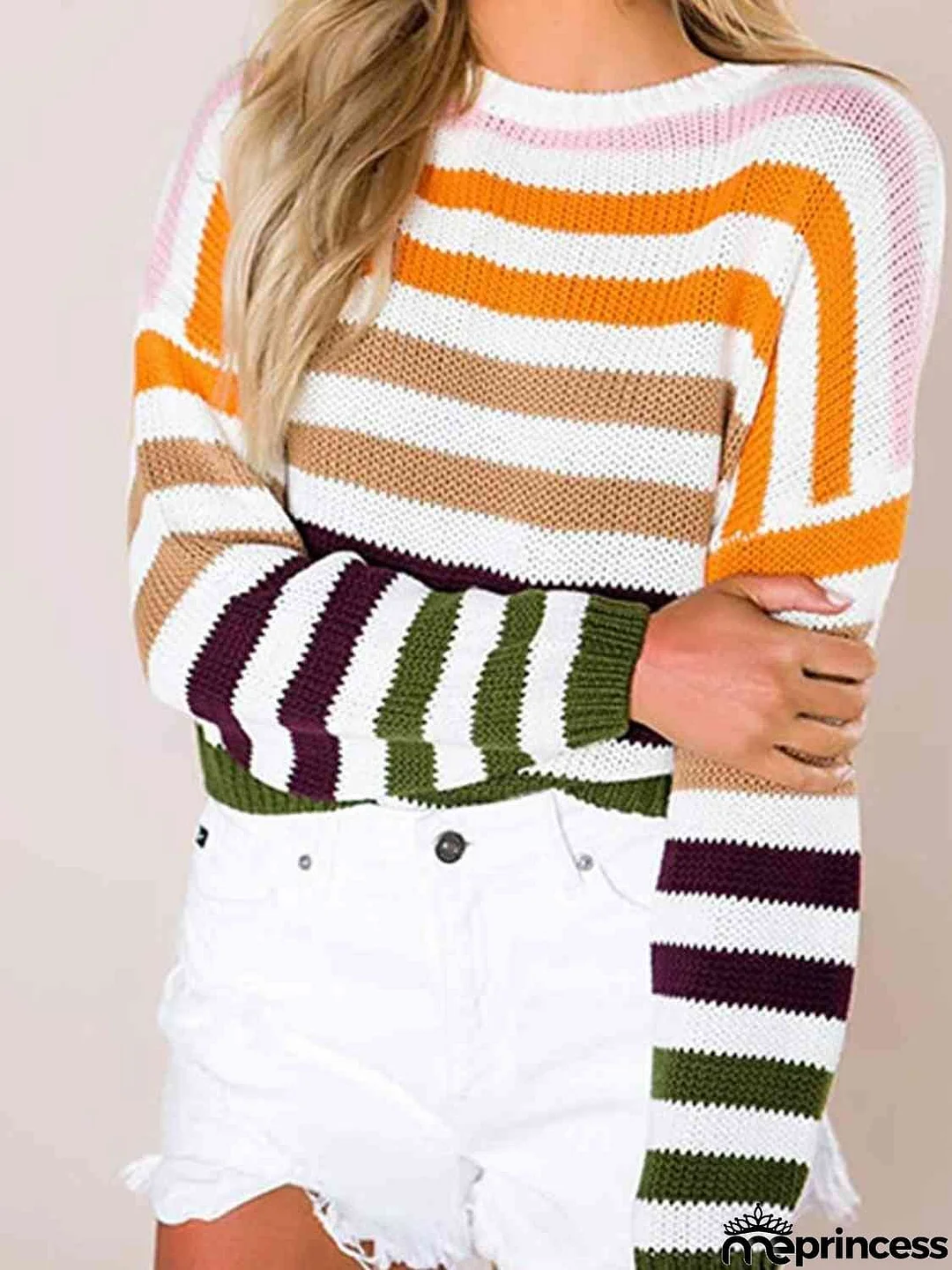 Striped Round Neck Knit Top
