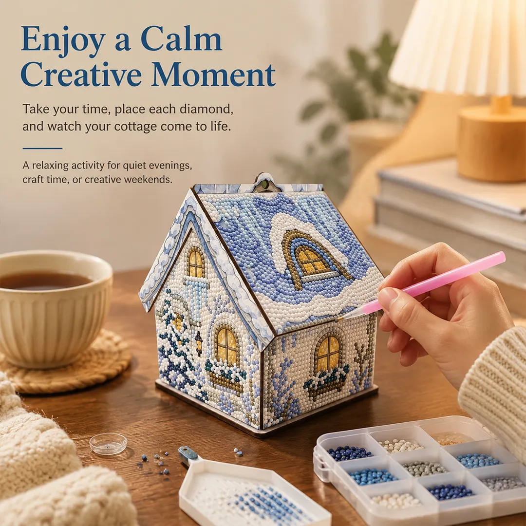 DIY Wooden House Diamond Art Painting Kit for Adults Home (Winter snowfield)