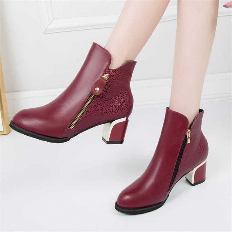 Women's Fashion Side Zipper Ankle Boots Autumn/ Winter  Boots Pointed High Quality Solid Ladies Shoes PU High Heels Boots