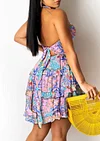 Floral Ruffled Open Back Halter Mini Dress