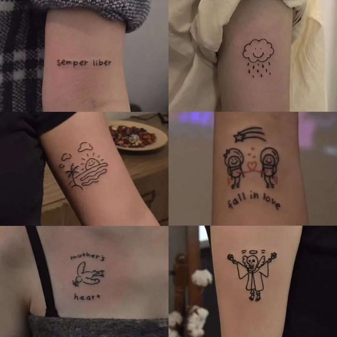 30PCS Black Cute Cartoon Temporary Tattoo Stickers For Women Men Arm Body Art Waterproof Fake Tattos Flash Decals Tatoos