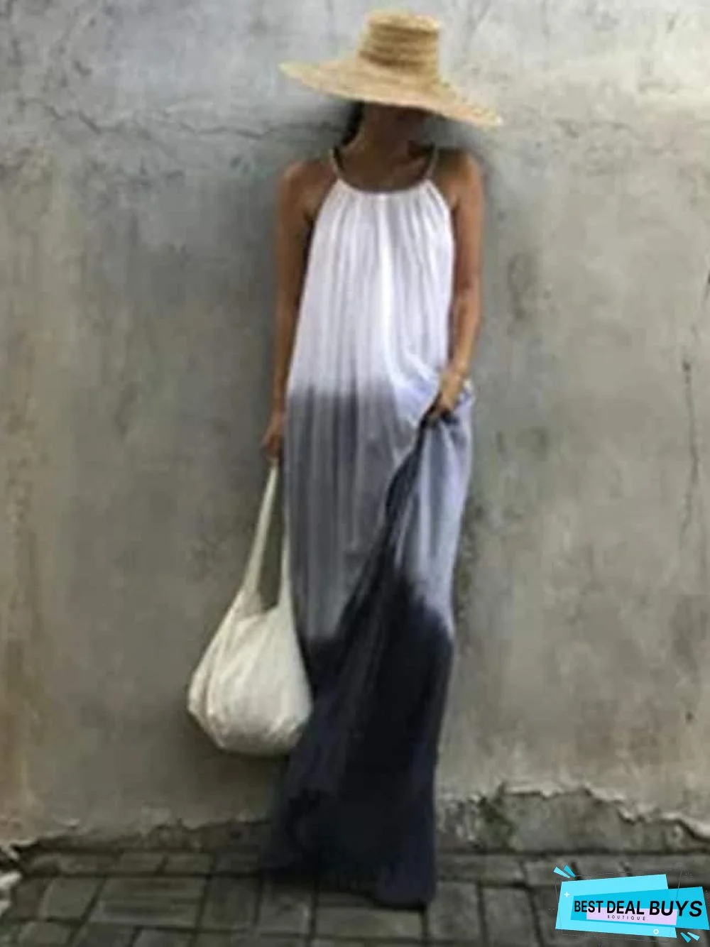 Women's Shift Dress Knee Length Dress Black Sleeveless Color Gradient Tie Dye Backless Print Spring Summer Halter Neck Casual Sexy