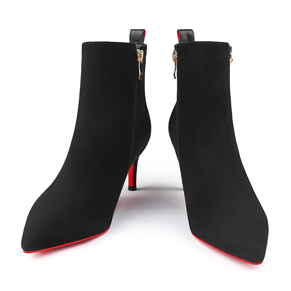 60mm Women's Pointed Toe Metal Chain Kitten Heel Single Strap Red Bottom Booties-vocosishoes