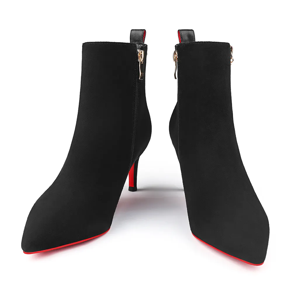 60mm Women's Pointed Toe Metal Chain Kitten Heel Single Strap Red Bottom Booties-vocosishoes