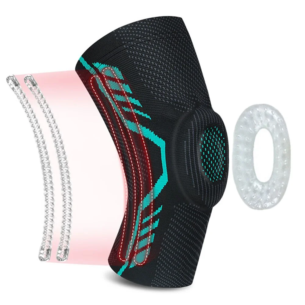 Uveng Knee Brace Silicone Spring Full Strap Patella Medial Support Strong Meniscus Compression Protection Sport Pads Running Basket