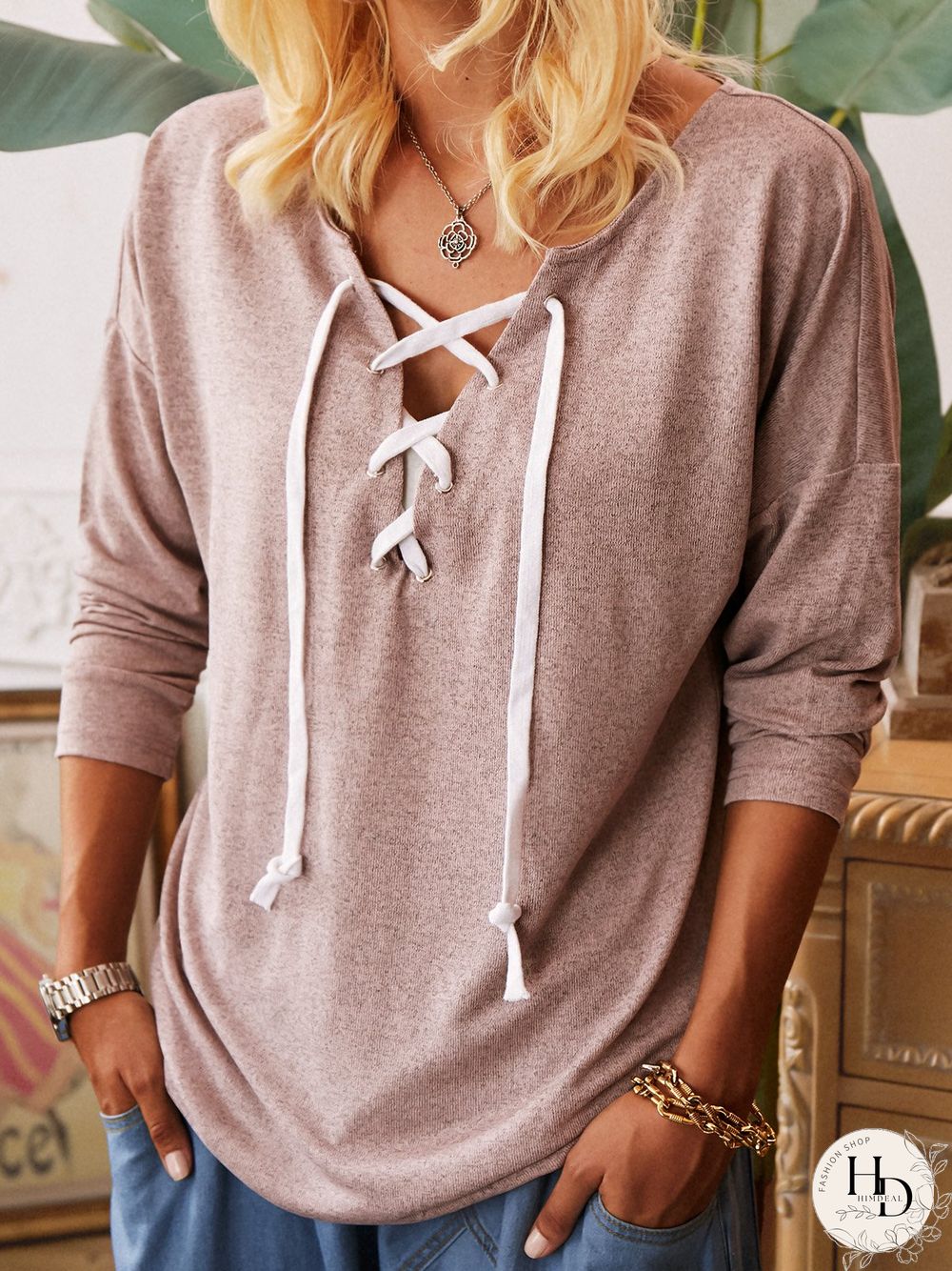 Pink Long Sleeve Solid T-shirt