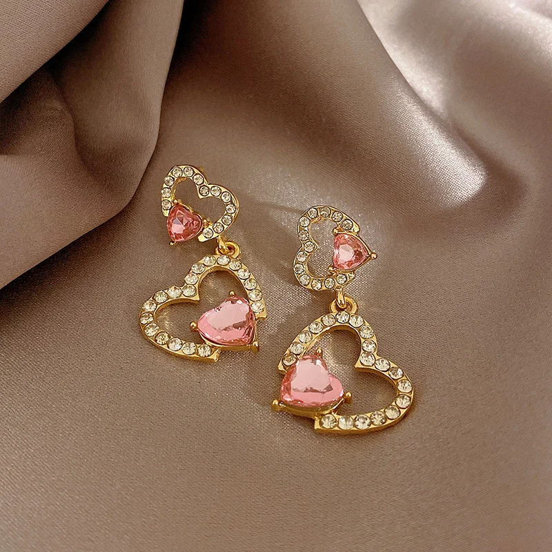 Heart Crystal Drop Earrings