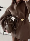 Women's Winter High-End Elegant Design Brown Waist-Cinching Woollen Coat