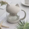 Kitten and fish teacup mug water cup cute and strange glass cup with lid