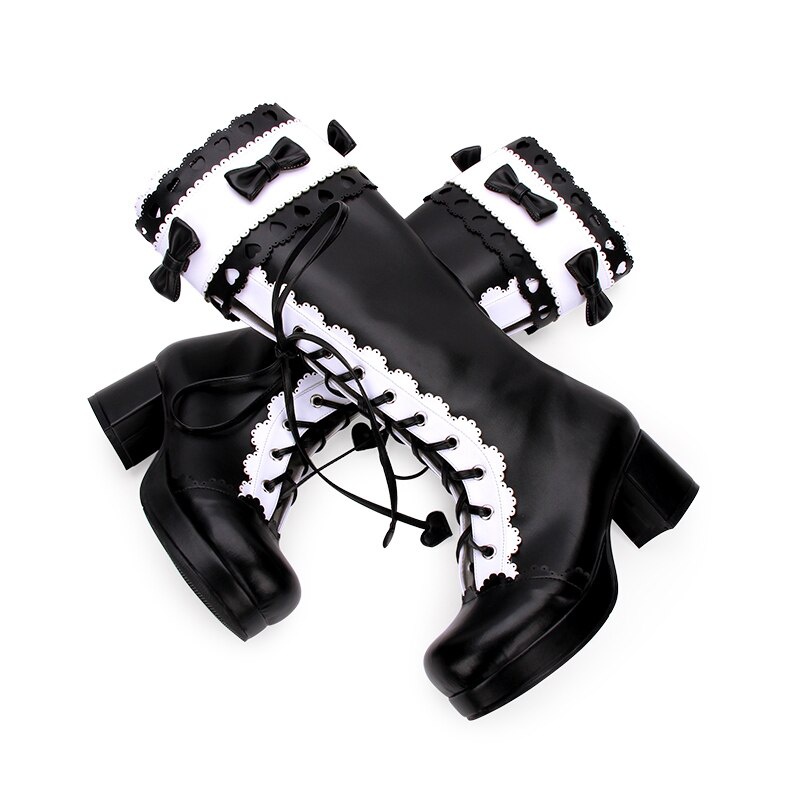 TAAFO Thigh Girl Women Motorcycle Boots Lady Boots Woman Princess High Heels Pumps Shoes Bowtie 34-47