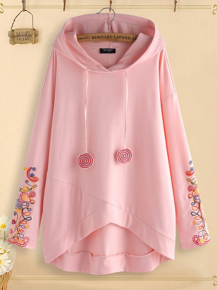 Embroidered Irregular Long Sleeve Hoodie For Women