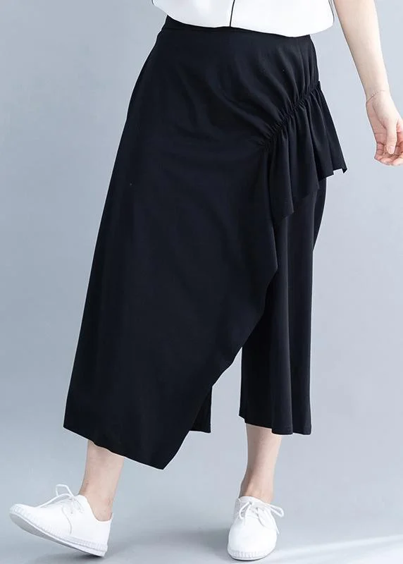 Boutique Black Summer Elastic Waist Asymmetrical Design Pants Trousers