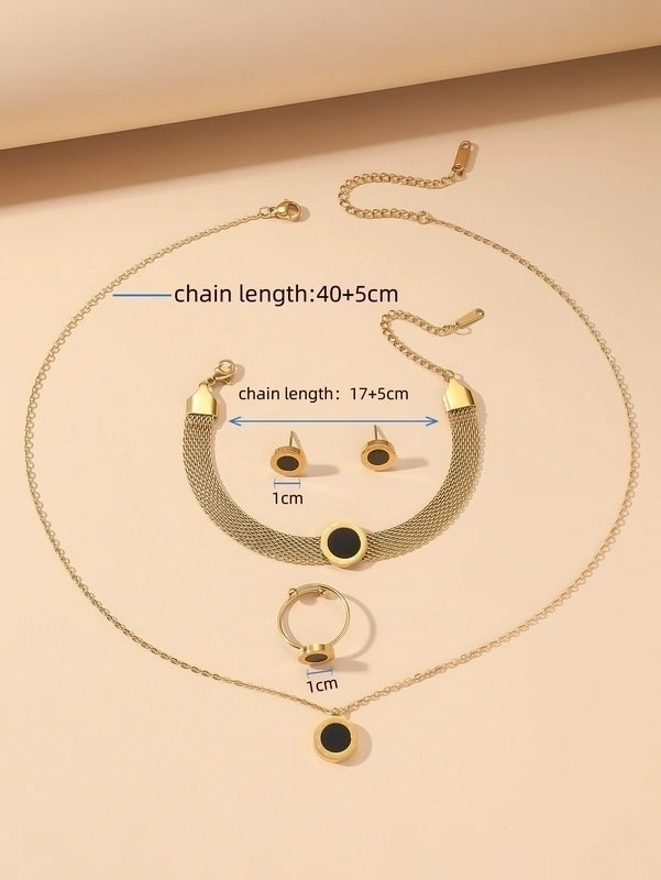 Basic Modern Style Classic Style Roman Numeral 304 Stainless Steel Panther 18K Gold Plated Inlay Rings Bracelets Necklace