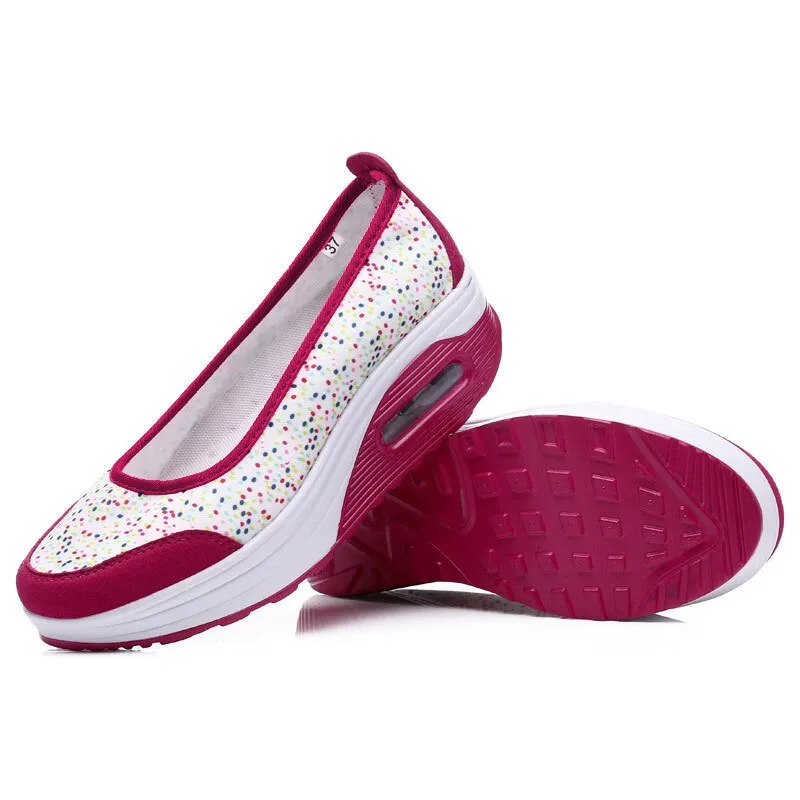MWY Women Spring Autumn Shoes Stretch Fabric Casual Shoes Swing Wedges Platform Breathable Lady Shoes 4.5 CM Height Increasing