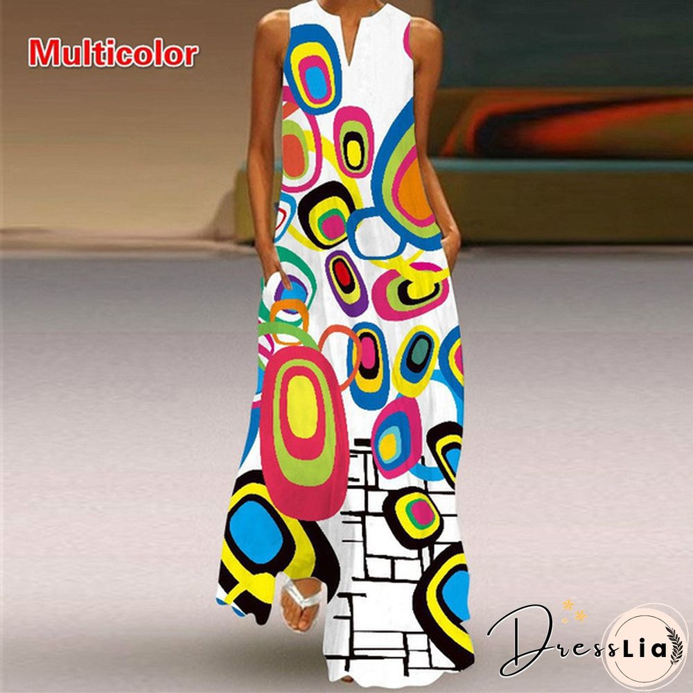 Butterfly Print Loose Beach Maxi Dress Summer Womens Fashion Sleeveless V-neck Boho Dress