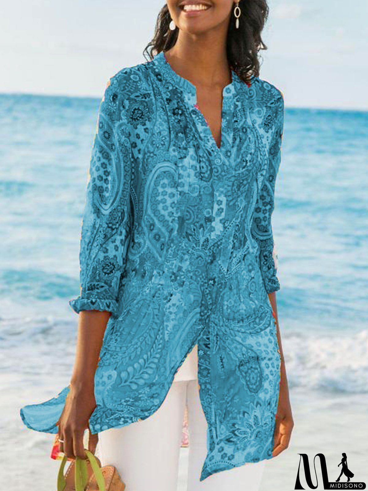 MidiSono - Women's Printed Casual Loose Plus Size Chiffon Shirts