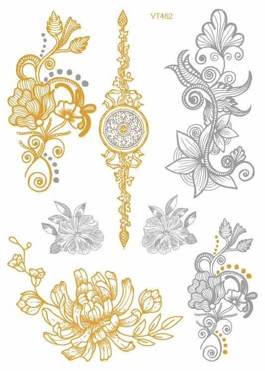 23 Kinds Wedding Party Tattoo Bronzing Glitter Gold Stickers Temporary Body Makeup Waterproof Disposable tatouage temporaire