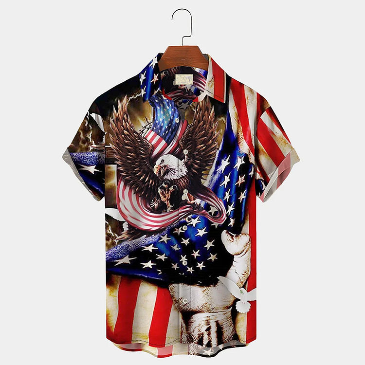 BrosWear Men'S America Flag Eagle Casual Plus Size Shirt