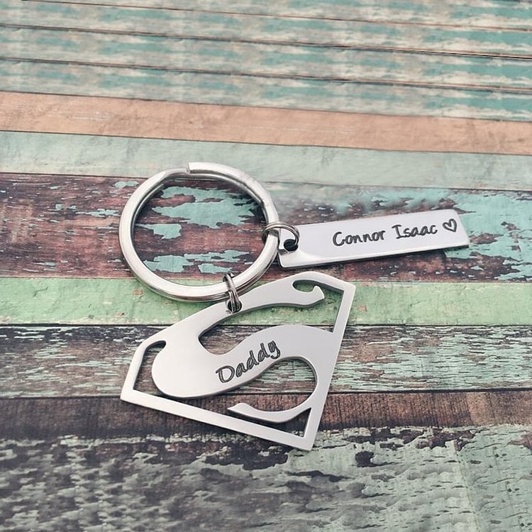 Personalised Custom 1 Name keychain-Superman Daddy Keychain Gift