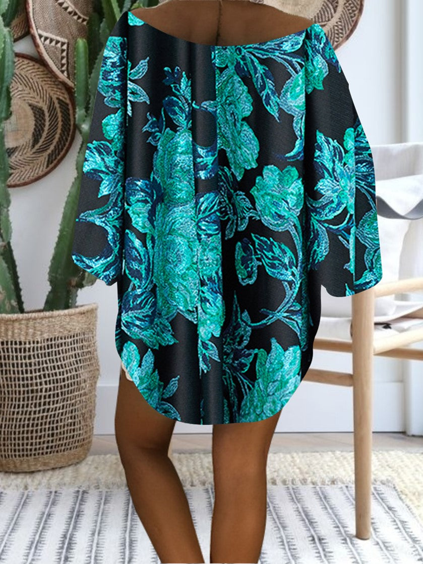 Women Half Sleeve V-neck Solid Color Dress