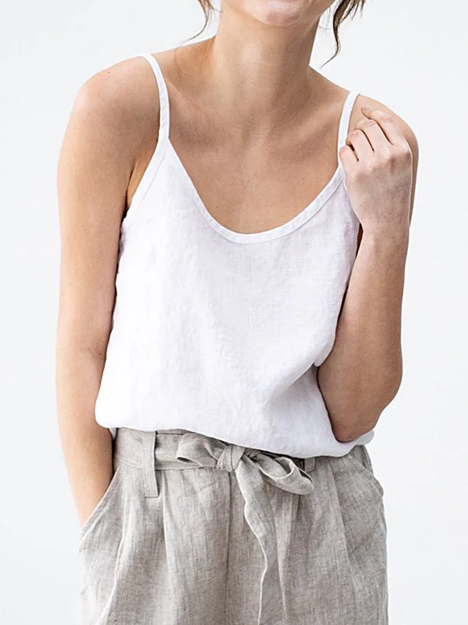 Women's Loose Sleeveless Suspender Solid Color Linen Top