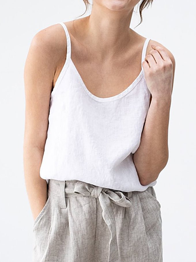 Women's Loose Sleeveless Suspender Solid Color Linen Top