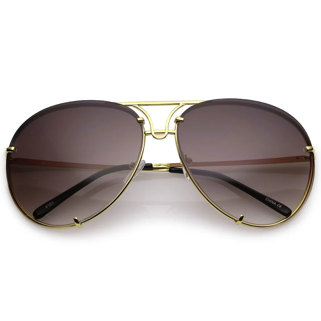 Oversize Rimless Metal Aviator glasses Slim Arms Tinted Lens 68mm
