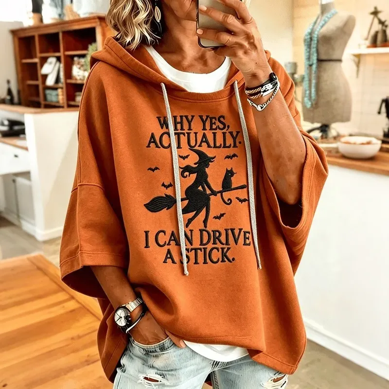 Comstylish Women's Halloween Witch Print Hooded Sweatshirt