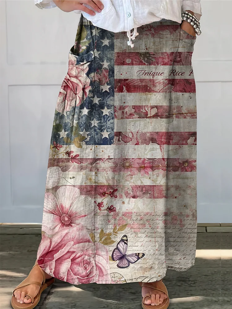Women's Independence Day Retro Print Maxi Dress