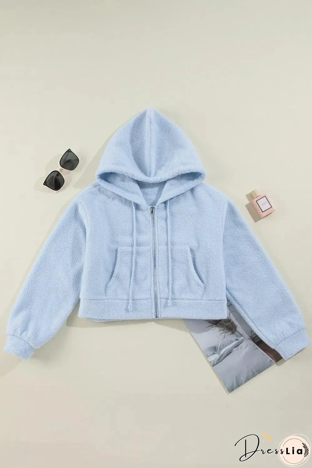 Beau Blue Cropped Sherpa Zip Up Hoodie