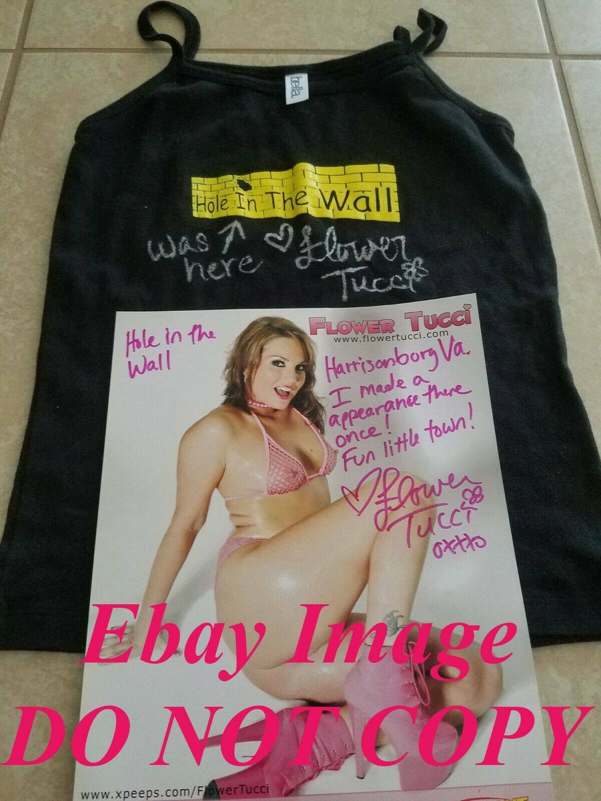 FLOWER TUCCI: Personal Worn Signed Shirt & Photo Poster painting w/COA Adult Porn Star Sexy 1/1