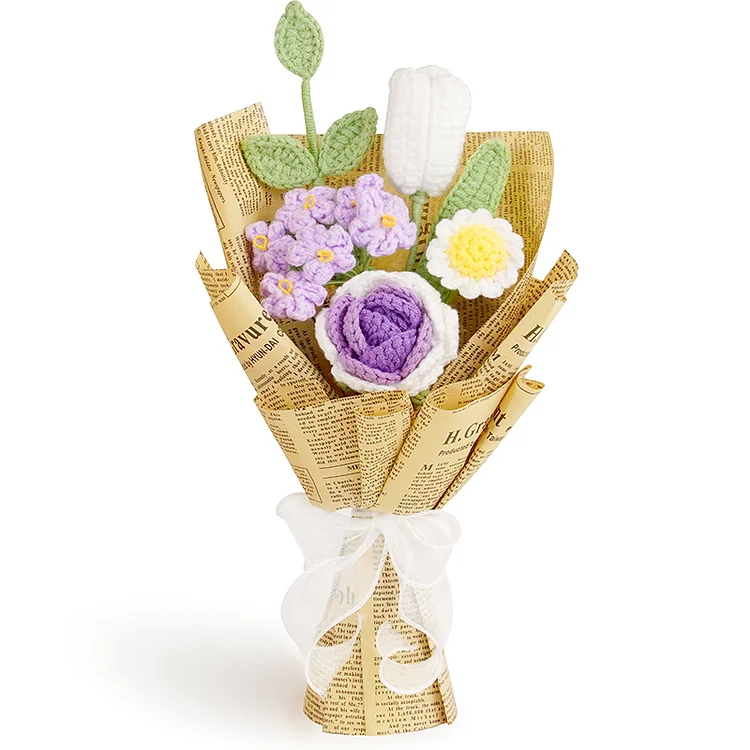 Lulusnow Handmade Purple Rose Crochet Flowers Bouquet Wedding/Forever Loving Girlfriend/Wife/Bride Gift