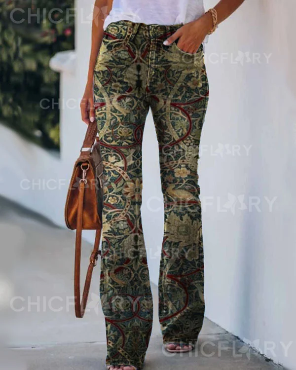 Women's  Vintage Flower Print Casual Pants