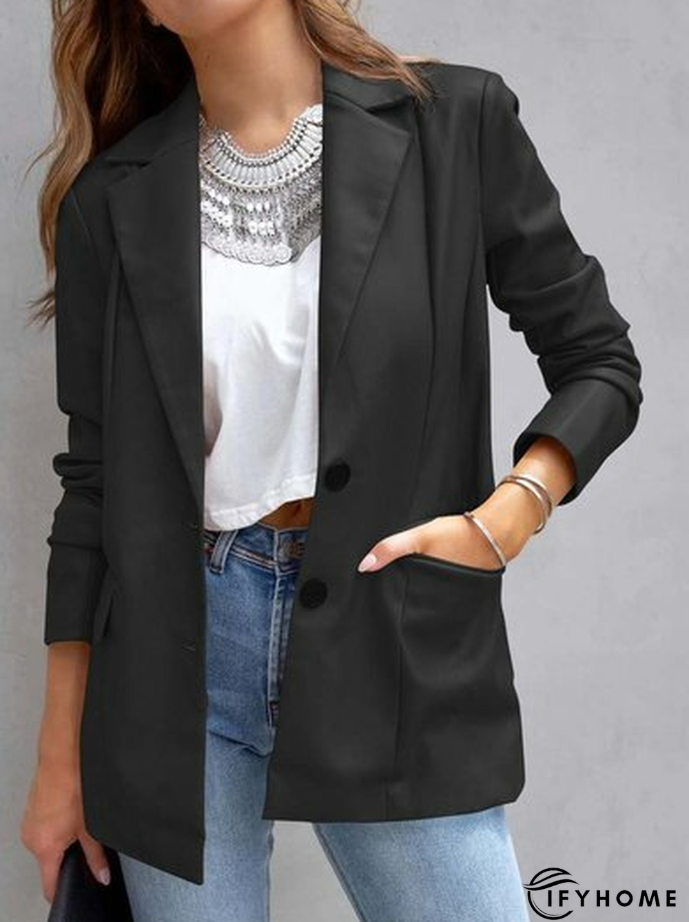 Loose Lapel Collar Plain Coat | IFYHOME