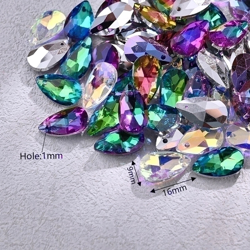 10 PCS/Package 9*16mm Hole 1~1.9mm Glass Electroplate Glass Beads Transparent Glass Beads Water Droplets Transparent Pendant