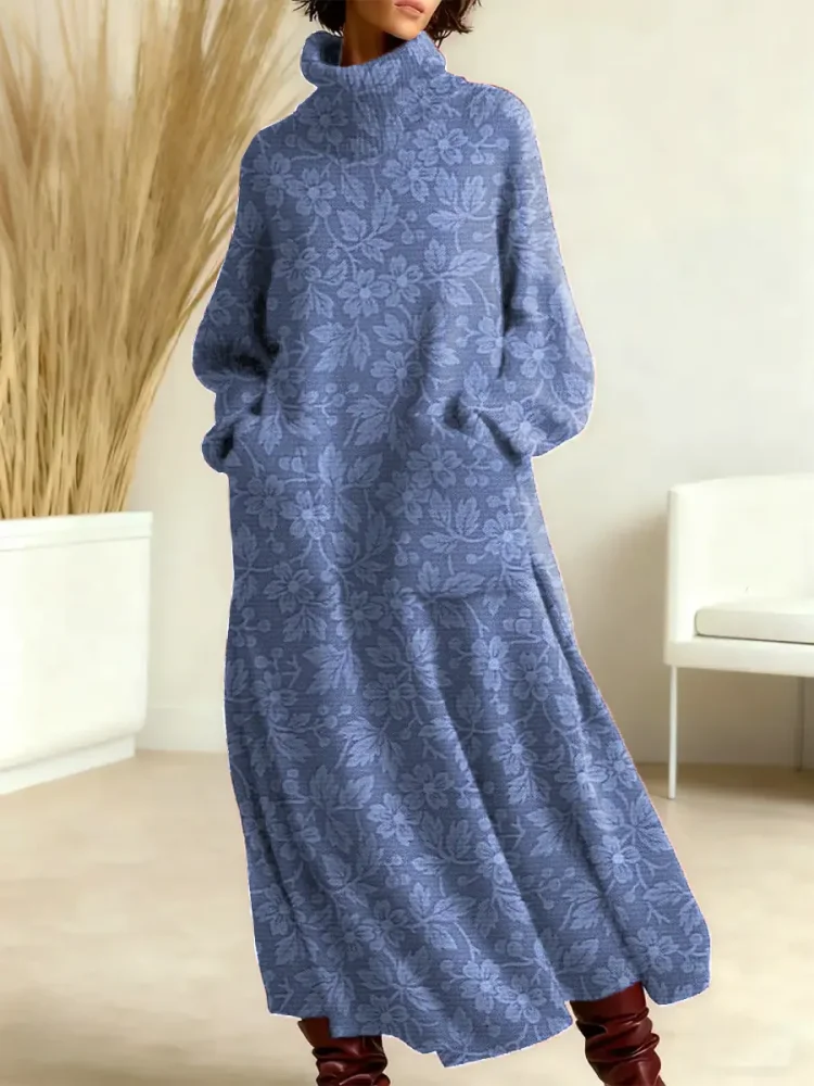 Women's Floral Pattern Art Print Casual Cotton Knitted Dress