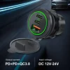 12V-24V Car Charger Socket 3 Ports PD Type C QC 3.0 USB Outlet for Car RV Marine