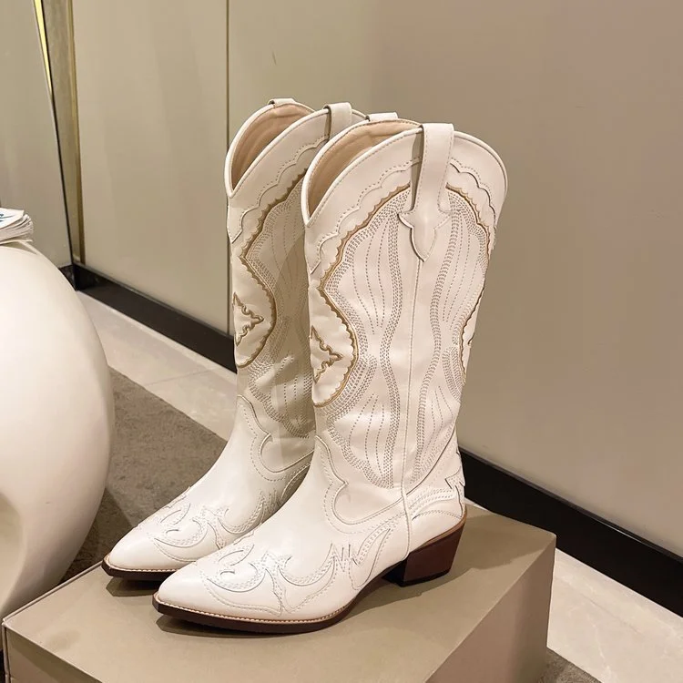 Tanguoant Tanguoant Western Cowboy Boots Female Autumn And Winter New Fashion New Large Size Pointed Head But Knee Boots Thick Heel Knight Boots