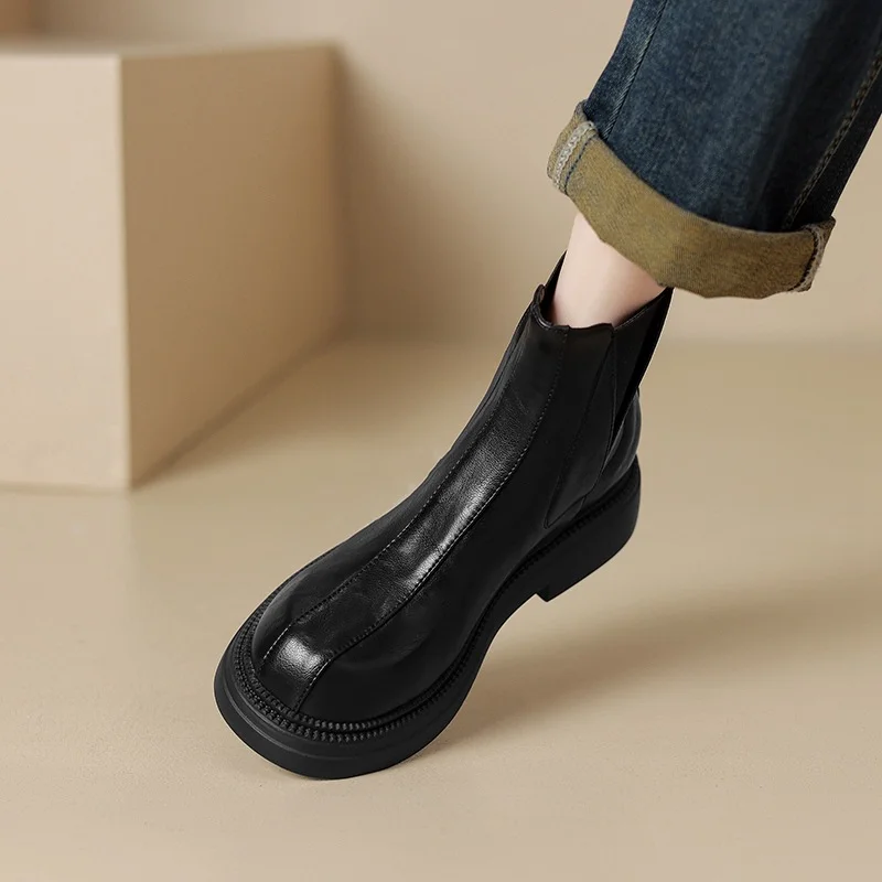 Canrulo Canrulo Plus Size Boots Round Head Thick Heel Short Boots Women's New Chelsea Boots Simple Medium Heel Boots