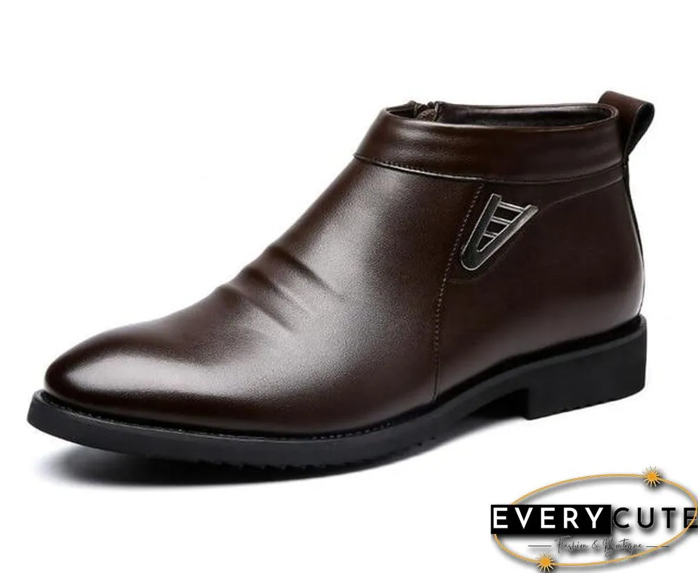 Winter Boots Mens Retro V-Neck Leather Boots Comfortable Zipper Brand Casual Shoes