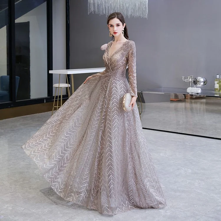 Women's Luxury Long Sleeve Prom Dress for Women Long Lace Evening Party Dress Maxi Ball Gown