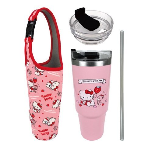 Sanrio Pink Strawberry Hello Kitty Stainless Steel Tumbler Cup Drink Straw w/ Jacket 3PC Set 30 Oz Vacuum Insulated A Cute Shop - Inspired by You For The Cute Soul 