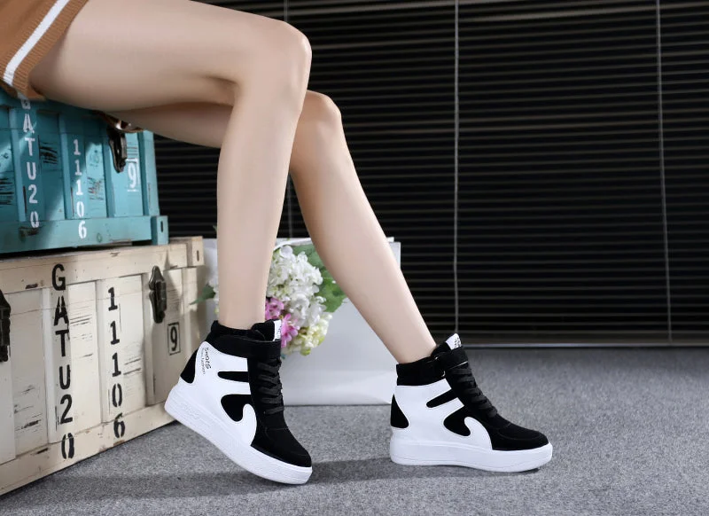 NEW Thick Platform Sneakers Casual Lace-Up Wedges High Heel Womens Sport Shoes Outdoor Black Red Platform Vulcanize Shoes Women