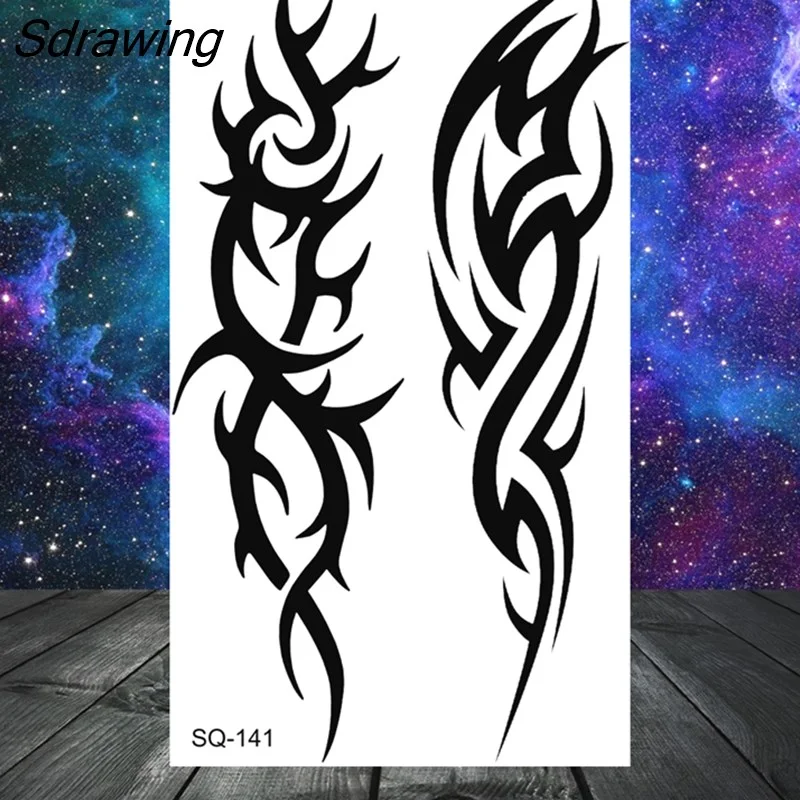 Sdrawing Tribal Anchor Scorpion Dragon Thorns Temporary Tattoos For Women Men Kids Cross Tatoo Butterfly Skull Fake Tattoo Small