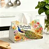 DIY Diamond Art Tissue Box Holder Peacock PU Leather Diamond Art Desktop Organizer Resin Rhinestone Storage Organizers Gem Art Home Office Decor Craft Gift