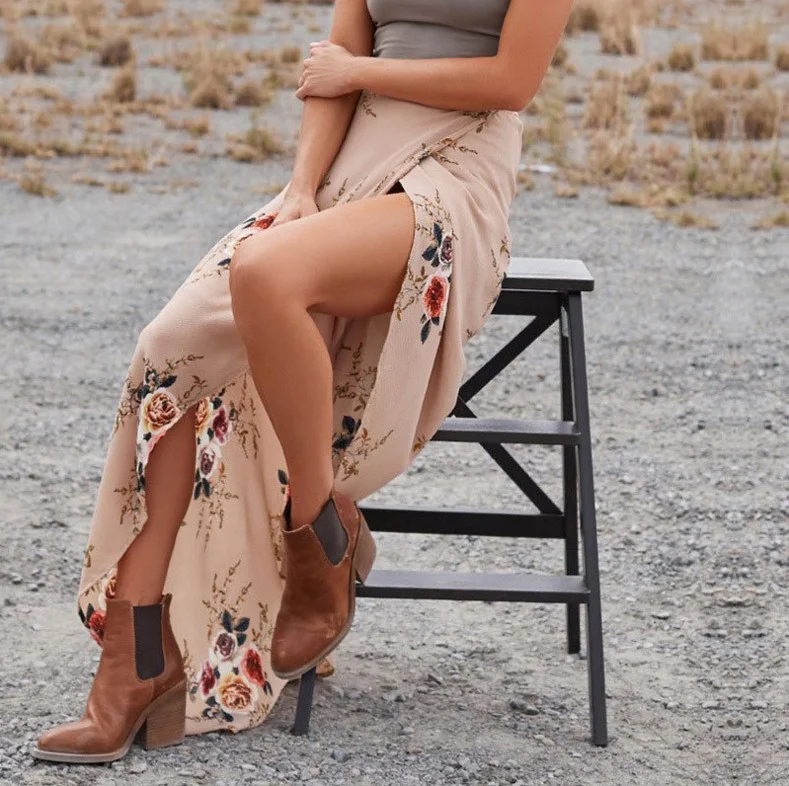 Athvotar Athvotar Women's Summer New Chiffon Flower Half-Body Skirt Irregularly Tied With Open Fork And Hip Skirt