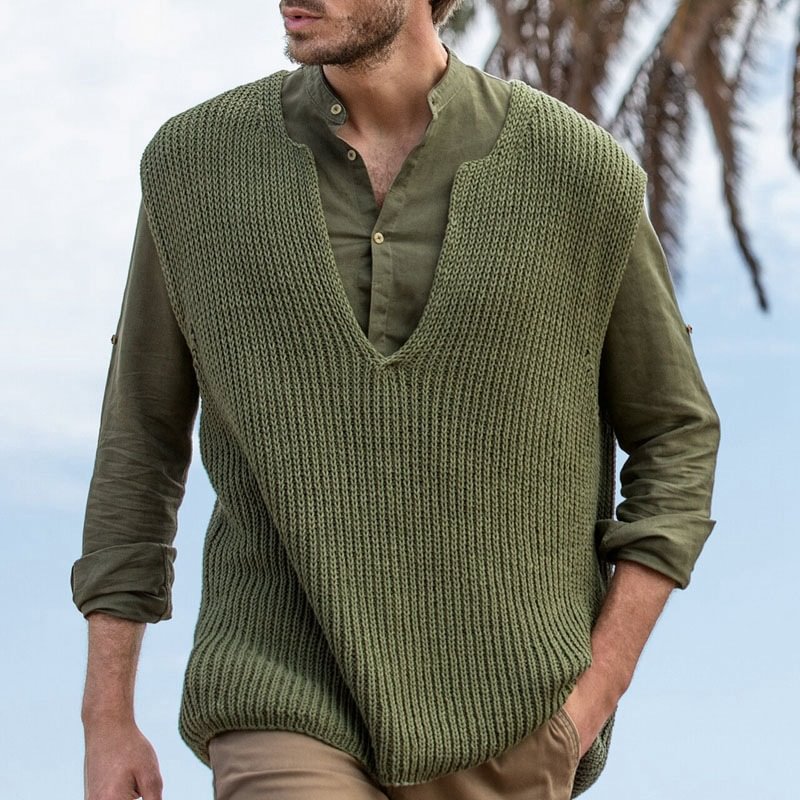 Men's Casual Loose Solid Color Sleeveless Knit Vest