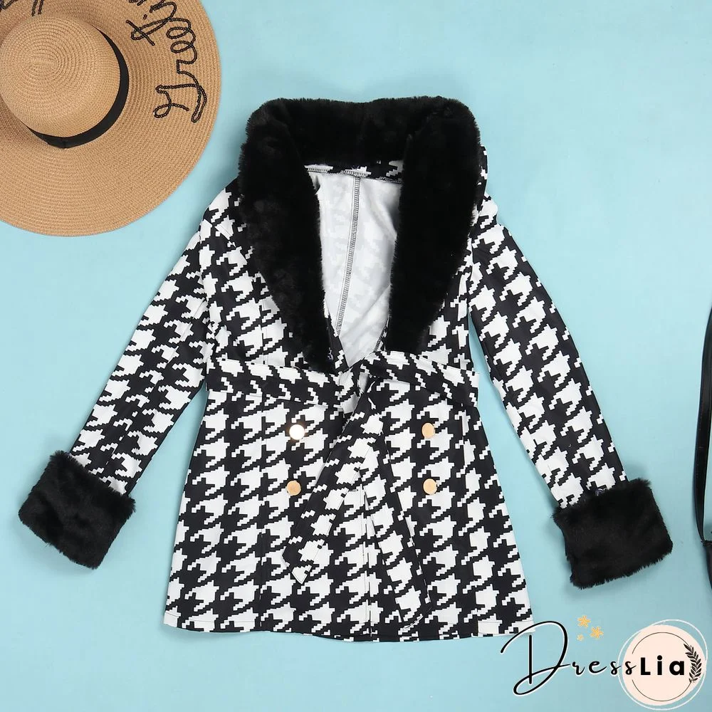 Plush Patchwork Print Winter Warm Women Coats