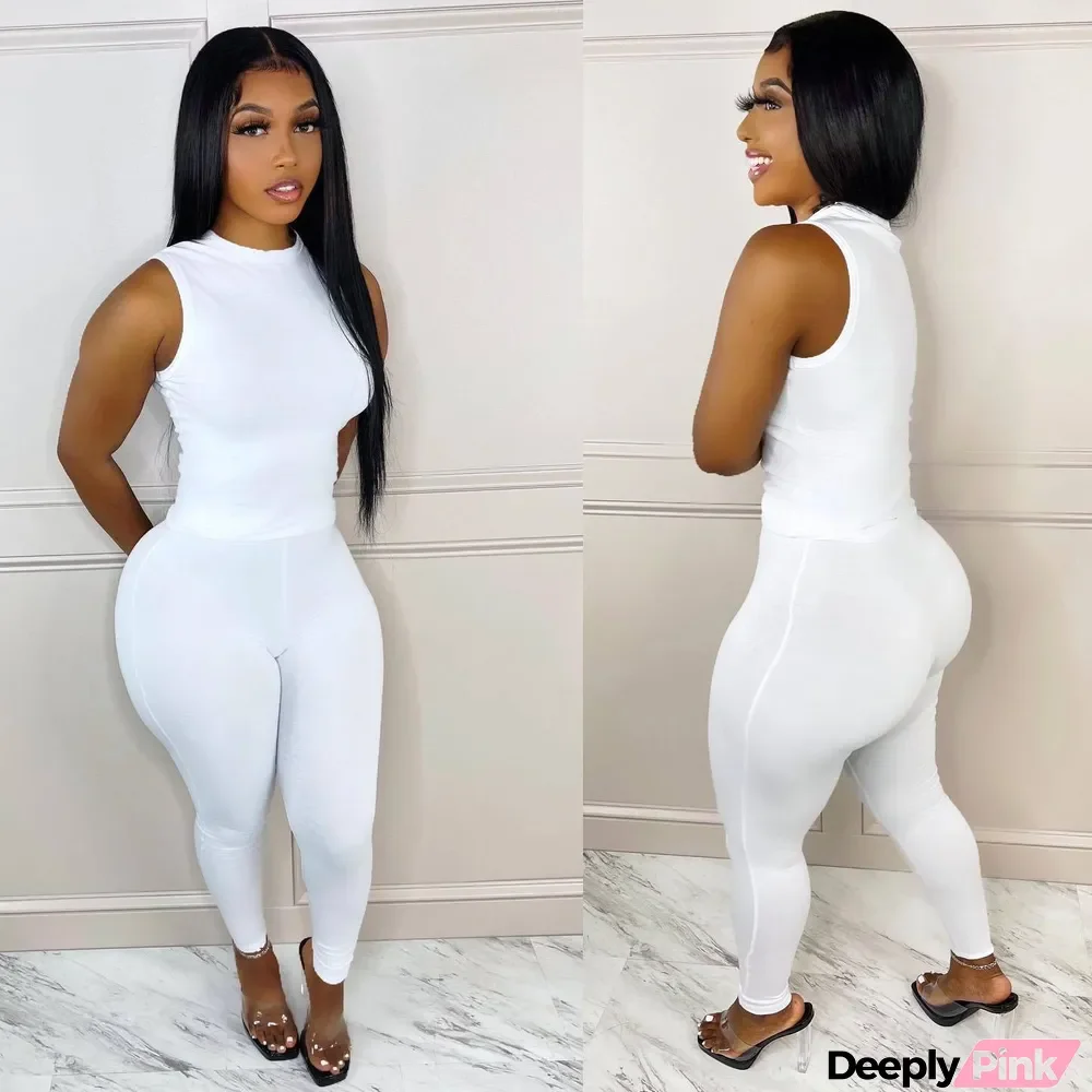 Solid Sleeveless Two Piece Pants Sets