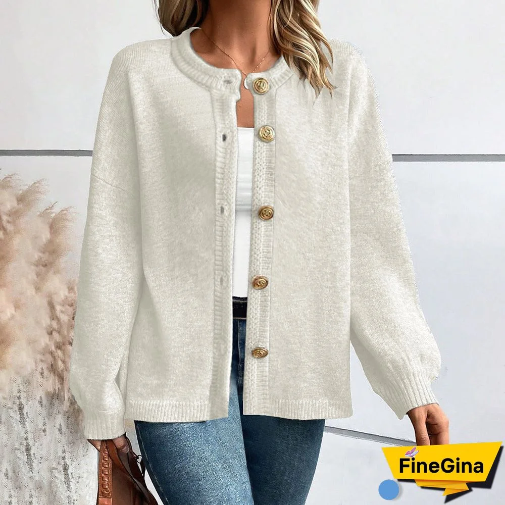 Apricot Long Sleeve Plain Cardigan